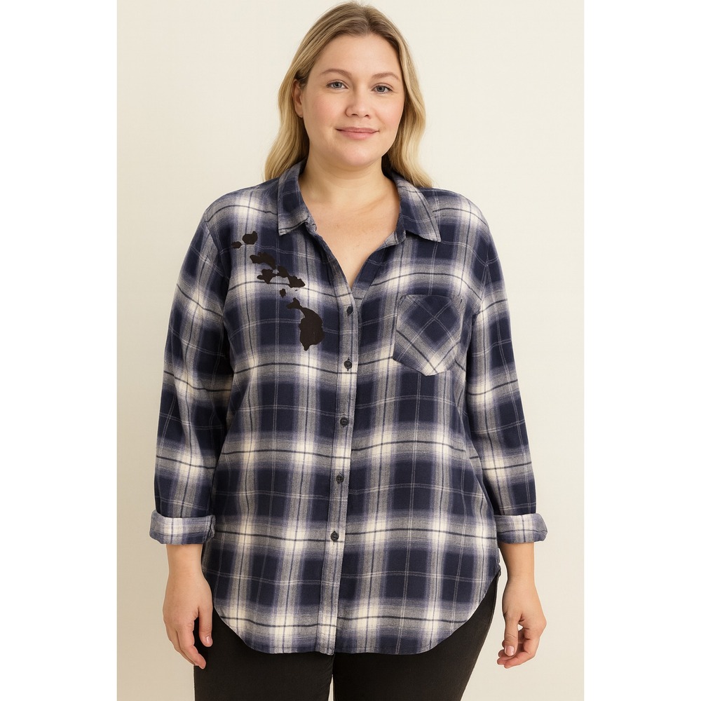 FADED GLORY 3X Blue Plaid Flannel Shirt Boho Lumberjack Cozy Fall Top
